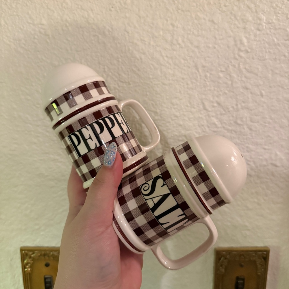 Vintage Brown Gingham Salt and Pepper Shakers